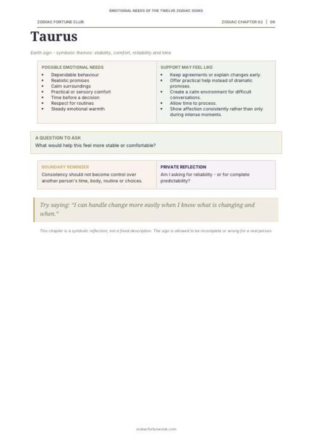 Reflection worksheet preview page from the Emotional Needs of the Twelve Zodiac Signs guide
