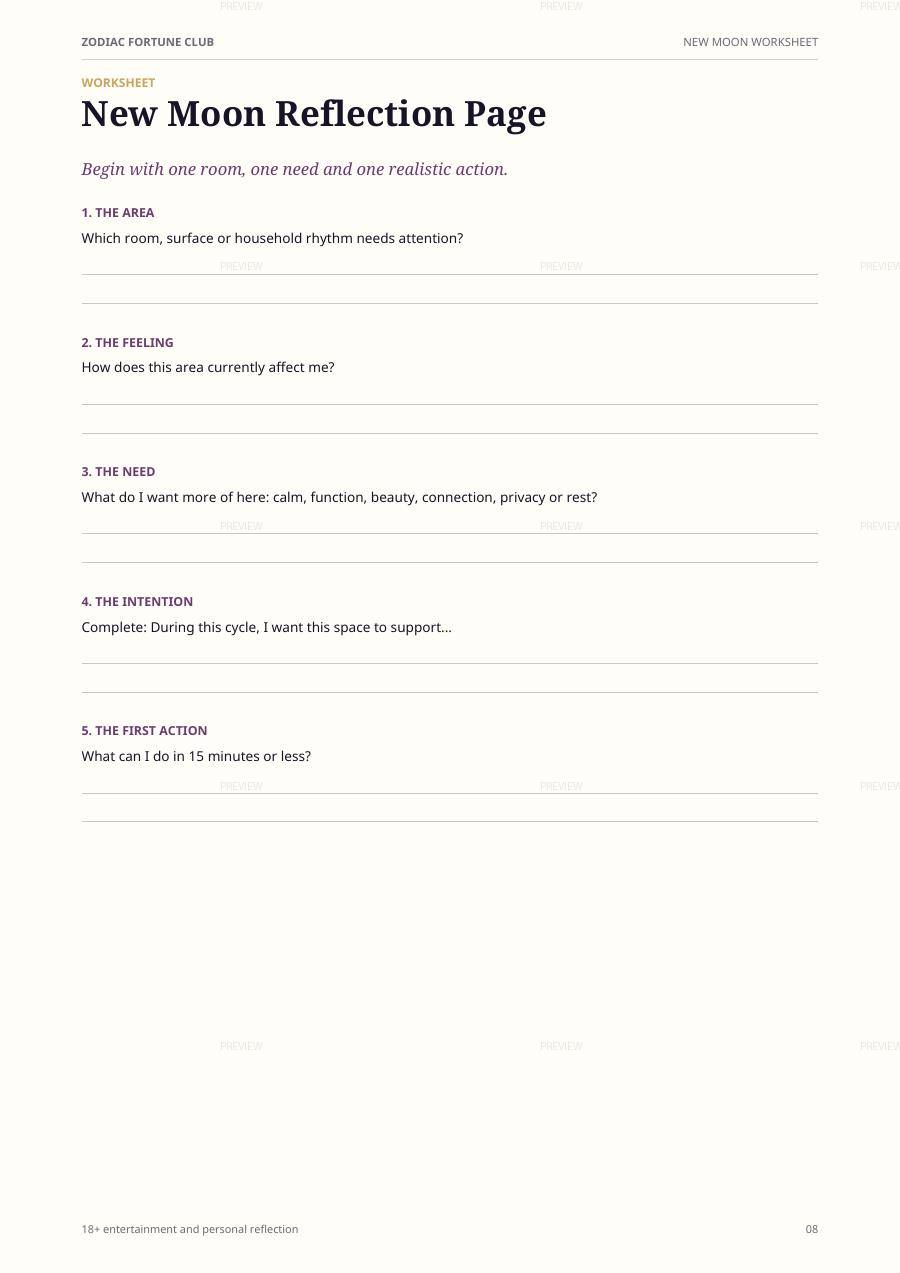Preview: the New Moon reflection worksheet page
