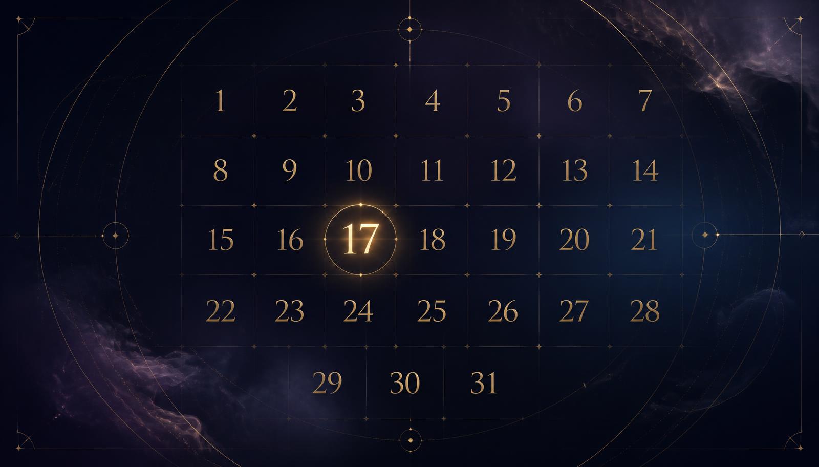 Elegant field of calendar numbers from 1 to 31 with one day softly highlighted