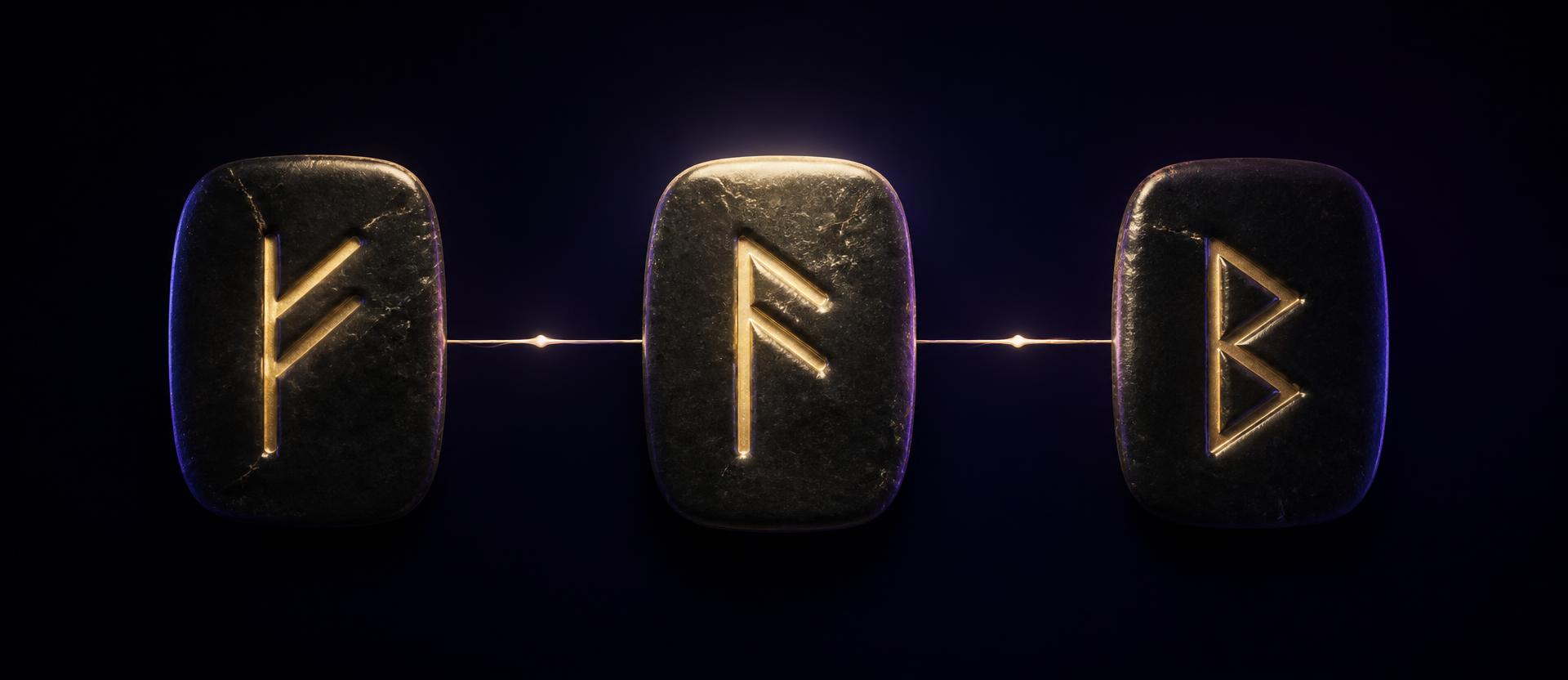 Three rune stones arranged as a sequence for reading rune combinations